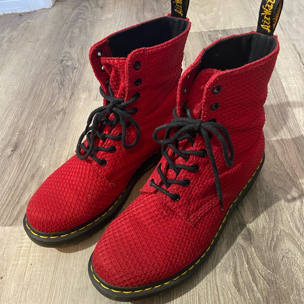 Women’s red waffle texture Doc Martens